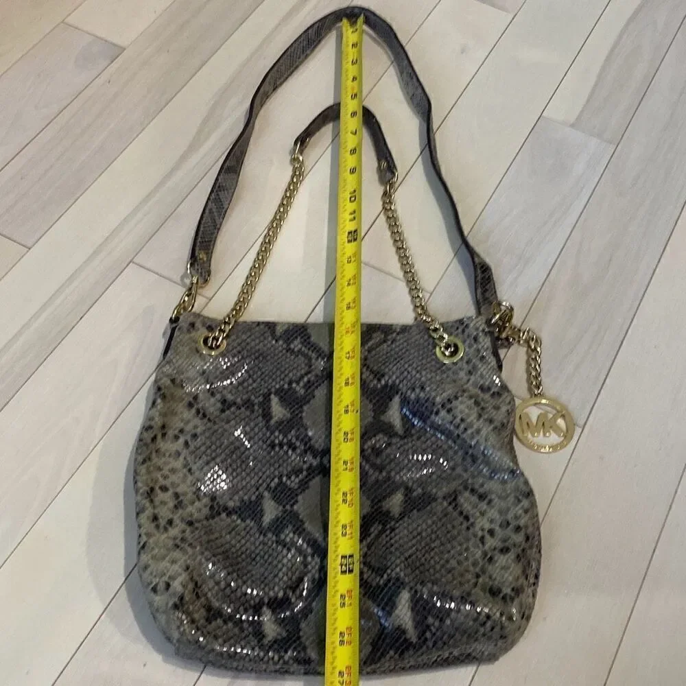Michael Kors Women's Python Jet Set Chain Medium Shoulder Bag Gray
